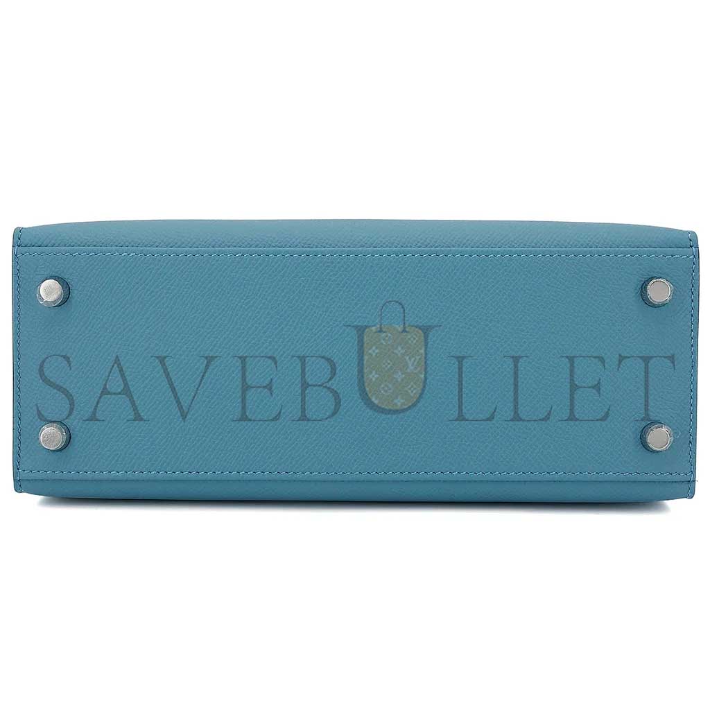 H**mes master kelly 25 bark color 2s sesame denim blue epsom silver buckle (25*17*7cm)